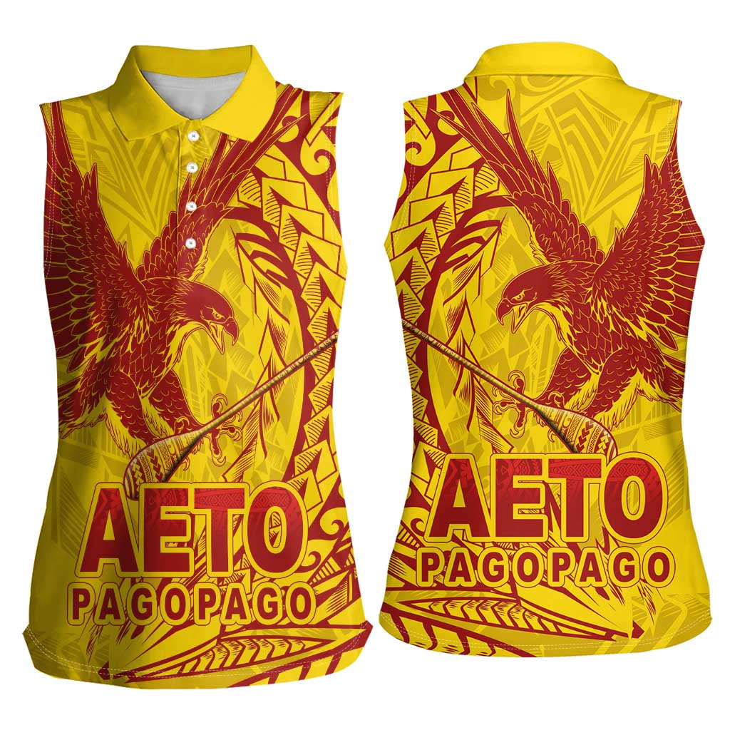 American Samoa Pago Pago Aeto Women Sleeveless Polo Shirt Wingstyle Red-Gold Color LT03 - Polynesian Pride