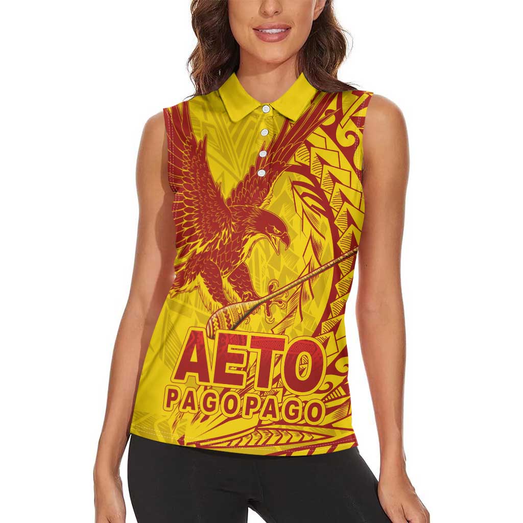 American Samoa Pago Pago Aeto Women Sleeveless Polo Shirt Wingstyle Red-Gold Color LT03 - Polynesian Pride
