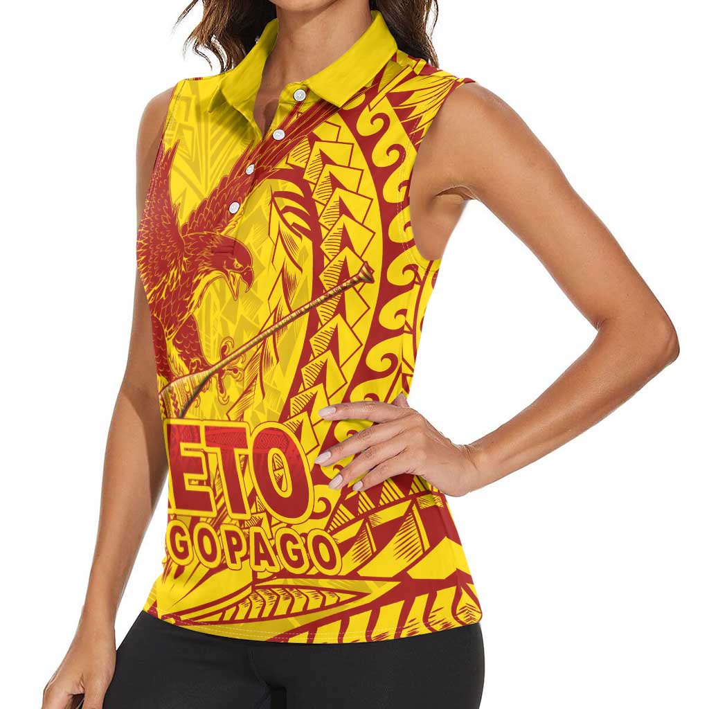 American Samoa Pago Pago Aeto Women Sleeveless Polo Shirt Wingstyle Red-Gold Color LT03 - Polynesian Pride