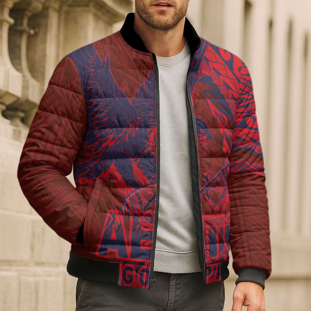 Samoa Pago Pago Aeto Bomber Puffer Jacket Wingstyle Red-Blue Color - Polynesian Pride