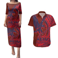 American Samoa Pago Pago Aeto Couples Matching Puletasi and Hawaiian Shirt Wingstyle Red-Blue Color LT03 Red - Polynesian Pride