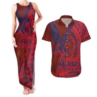 American Samoa Pago Pago Aeto Couples Matching Tank Maxi Dress and Hawaiian Shirt Wingstyle Red-Blue Color LT03 Red - Polynesian Pride