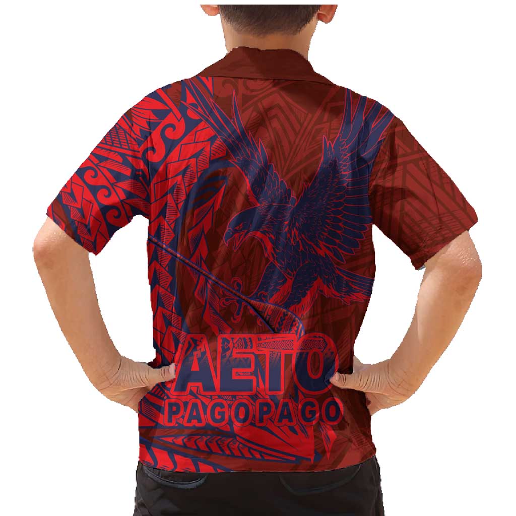Samoa Pago Pago Aeto Family Matching Mermaid Dress and Hawaiian Shirt Wingstyle Red-Blue Color - Polynesian Pride