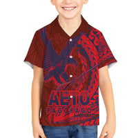 Samoa Pago Pago Aeto Family Matching Off Shoulder Short Dress and Hawaiian Shirt Wingstyle Red-Blue Color - Polynesian Pride