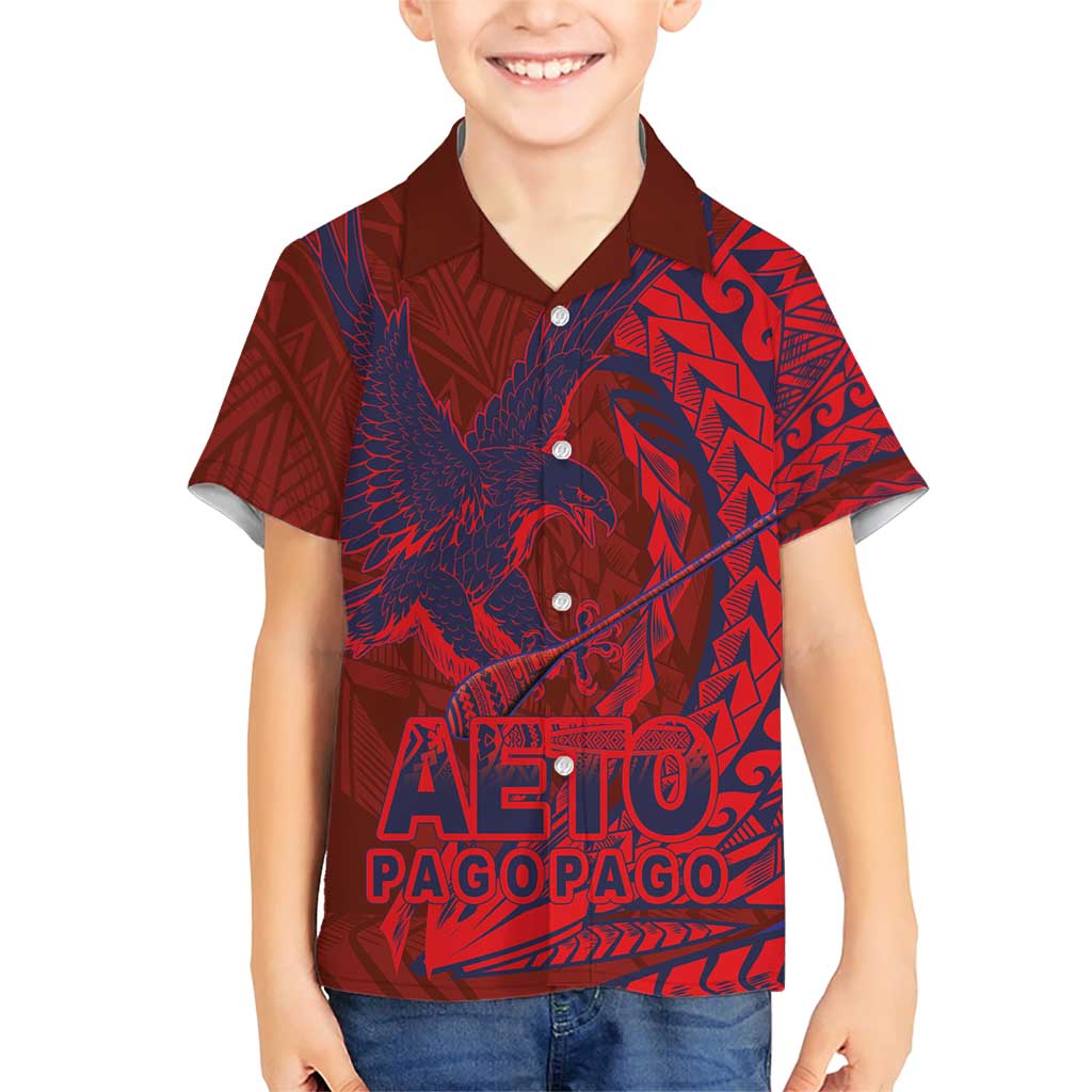 Samoa Pago Pago Aeto Family Matching Short Sleeve Bodycon Dress and Hawaiian Shirt Wingstyle Red-Blue Color - Polynesian Pride