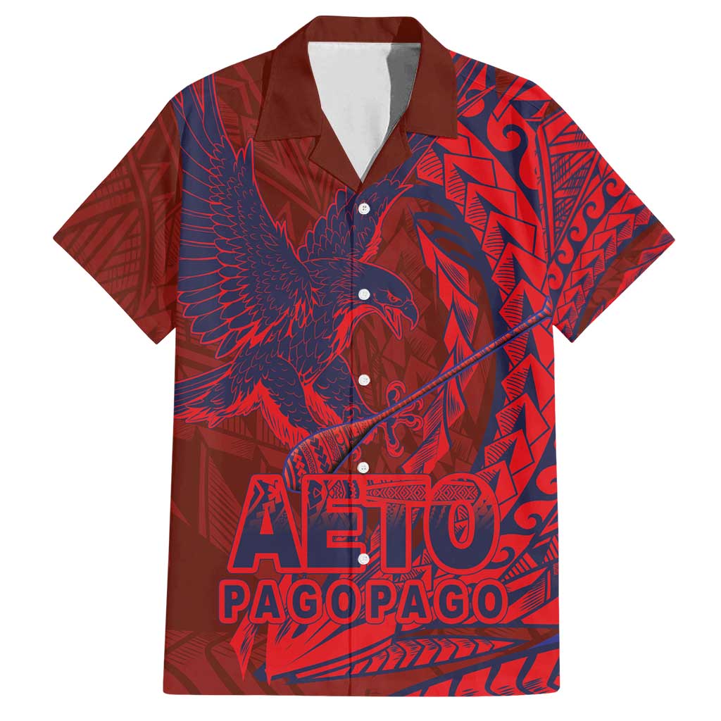 Samoa Pago Pago Aeto Family Matching Tank Maxi Dress and Hawaiian Shirt Wingstyle Red-Blue Color - Polynesian Pride