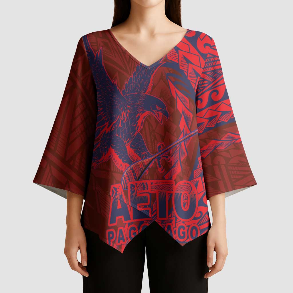 Samoa Pago Pago Aeto Kimono Sleeve Blouse Wingstyle Red-Blue Color - Polynesian Pride