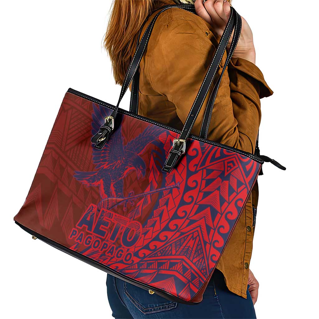 Samoa Pago Pago Aeto Leather Tote Bag Wingstyle Red-Blue Color - Polynesian Pride