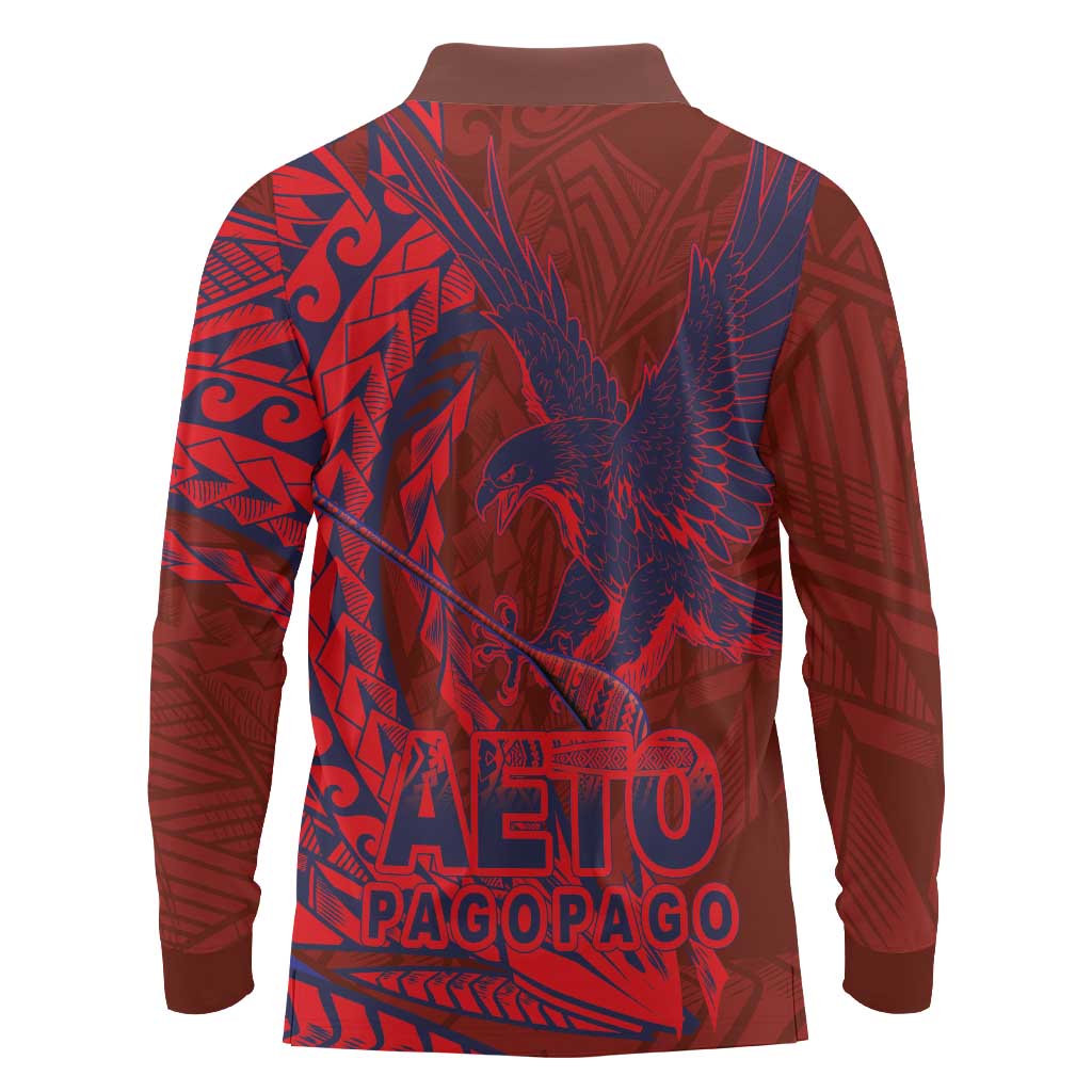 Samoa Pago Pago Aeto Long Sleeve Polo Shirt Wingstyle Red-Blue Color - Polynesian Pride