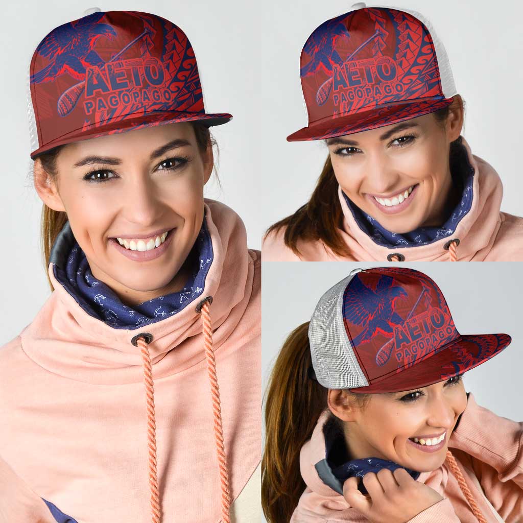 American Samoa Pago Pago Aeto Mesh Trucker Cap Wingstyle Red-Blue Color - Polynesian Pride