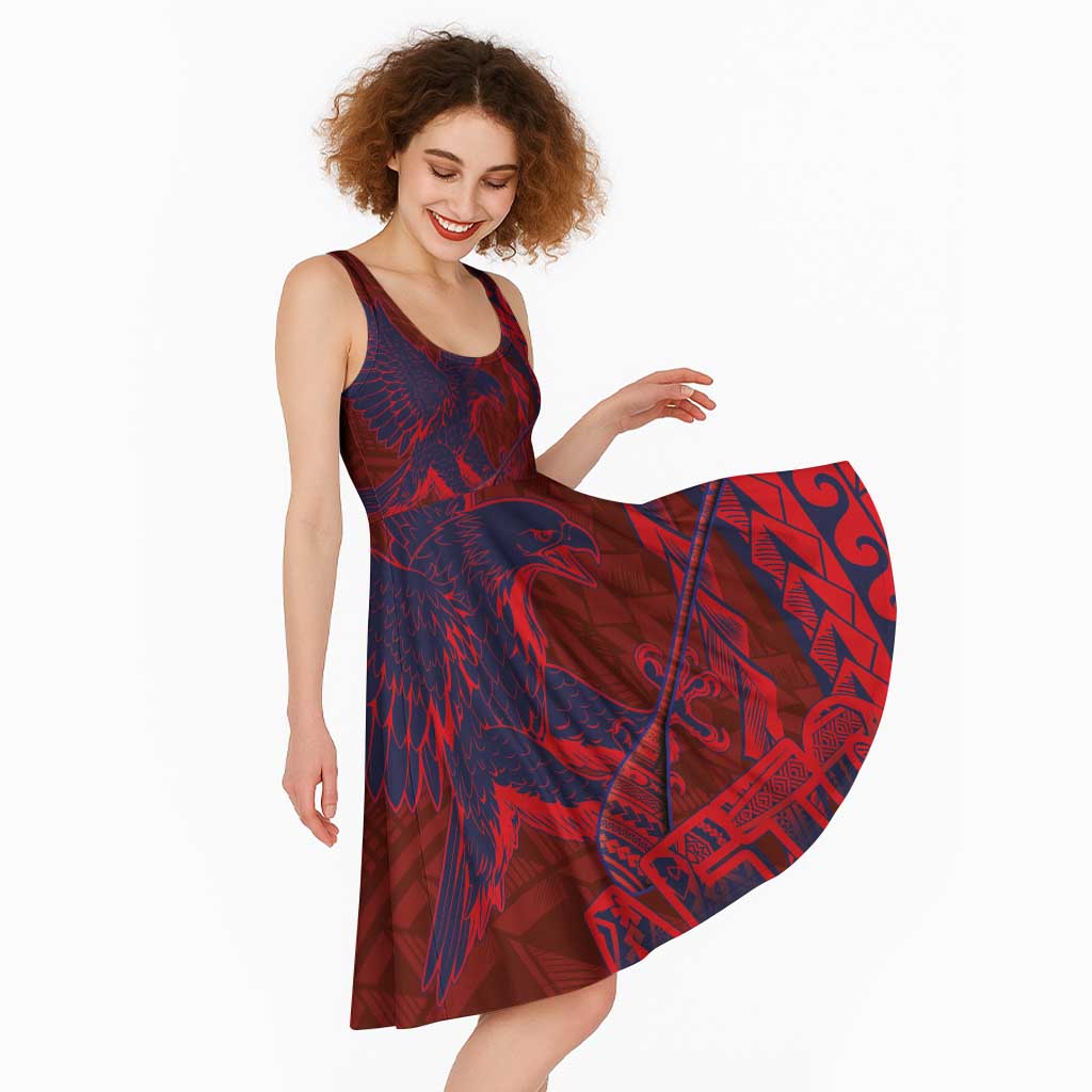 Samoa Pago Pago Aeto Midi Dress Wingstyle Red-Blue Color - Polynesian Pride