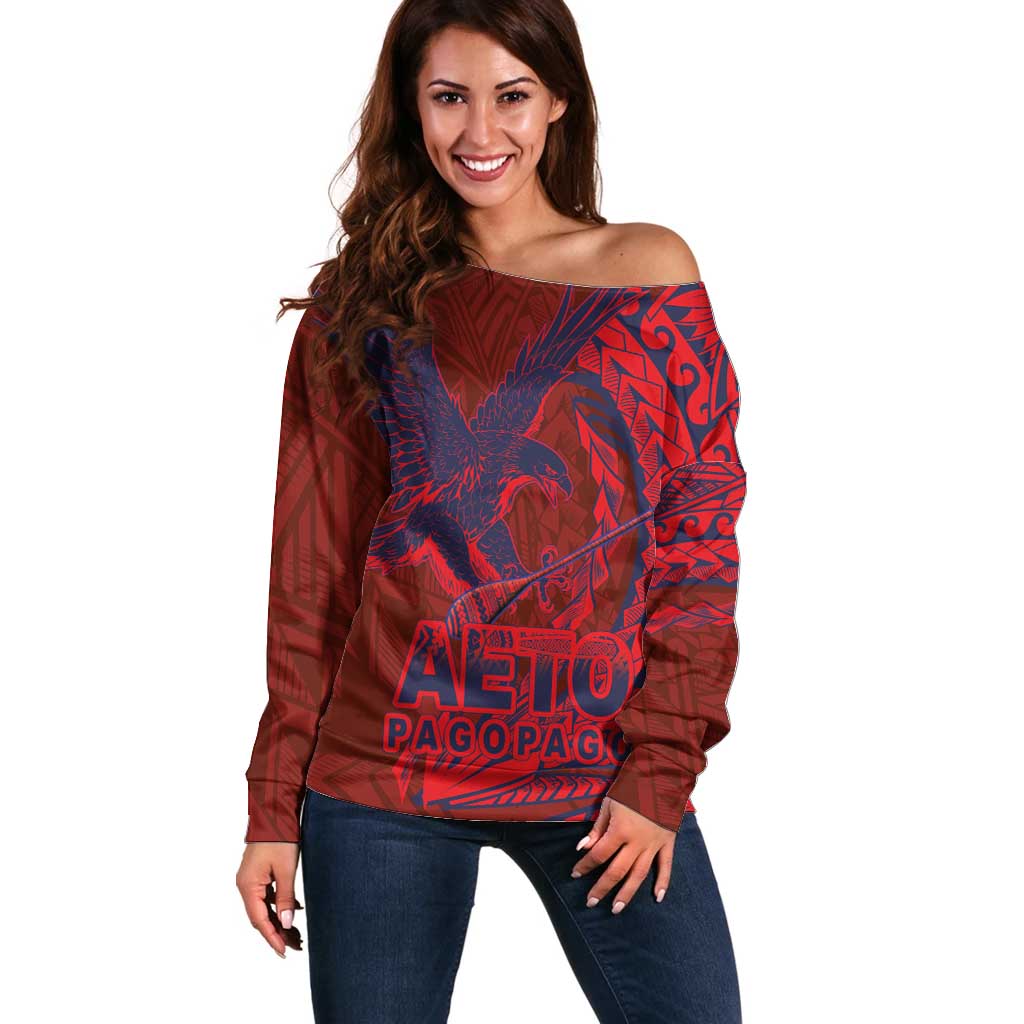 Samoa Pago Pago Aeto Off Shoulder Sweater Wingstyle Red-Blue Color - Polynesian Pride