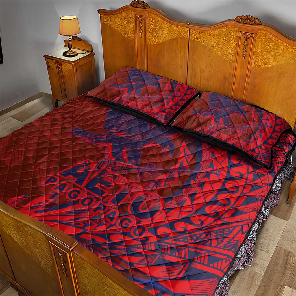 Samoa Pago Pago Aeto Quilt Bed Set Wingstyle Red-Blue Color - Polynesian Pride