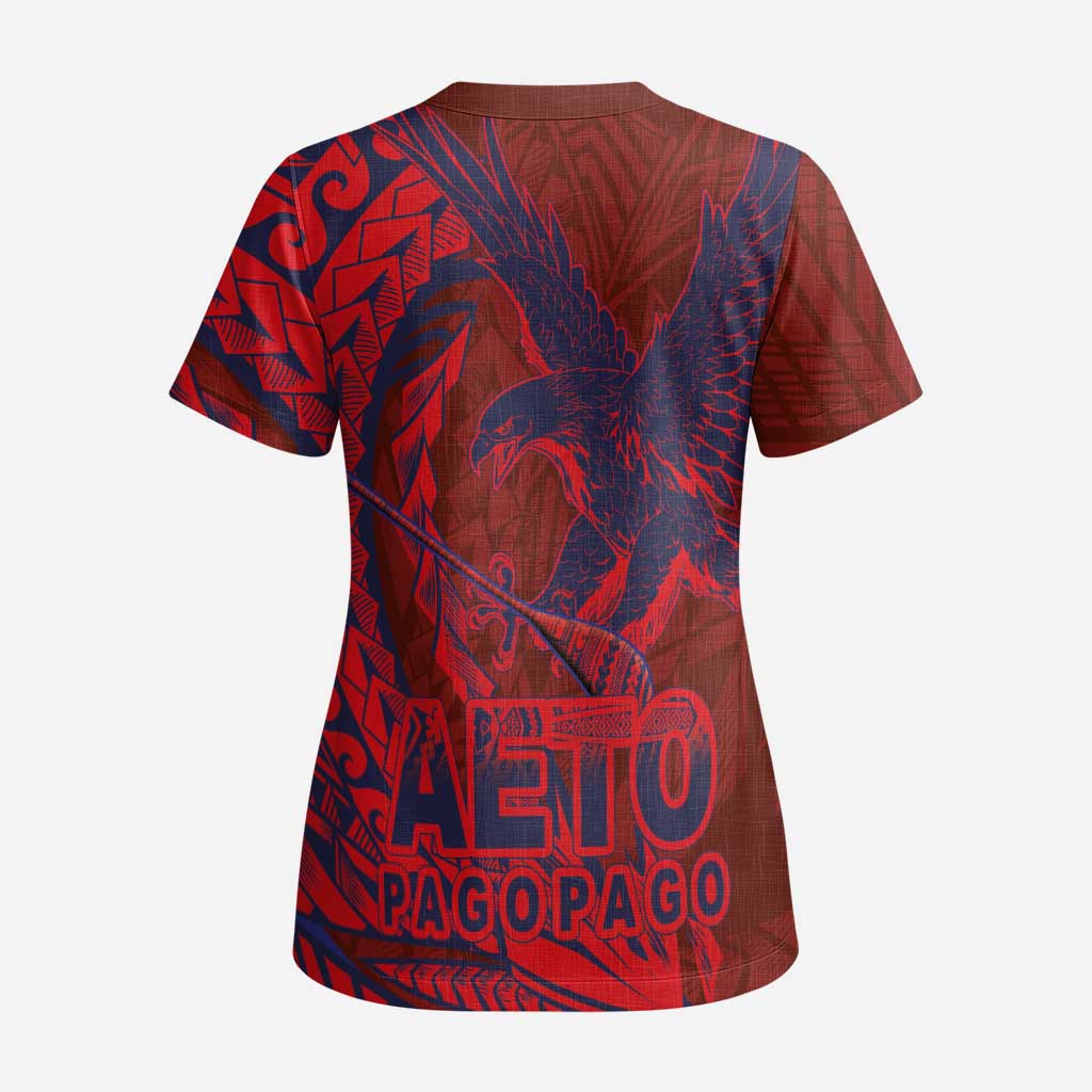 American Samoa Pago Pago Aeto Scrub Top Wingstyle Red-Blue Color LT03 - Polynesian Pride