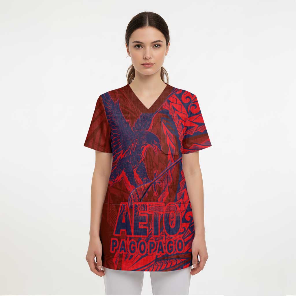 American Samoa Pago Pago Aeto Scrub Top Wingstyle Red-Blue Color LT03 - Polynesian Pride