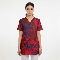 American Samoa Pago Pago Aeto Scrub Top Wingstyle Red-Blue Color LT03 - Polynesian Pride