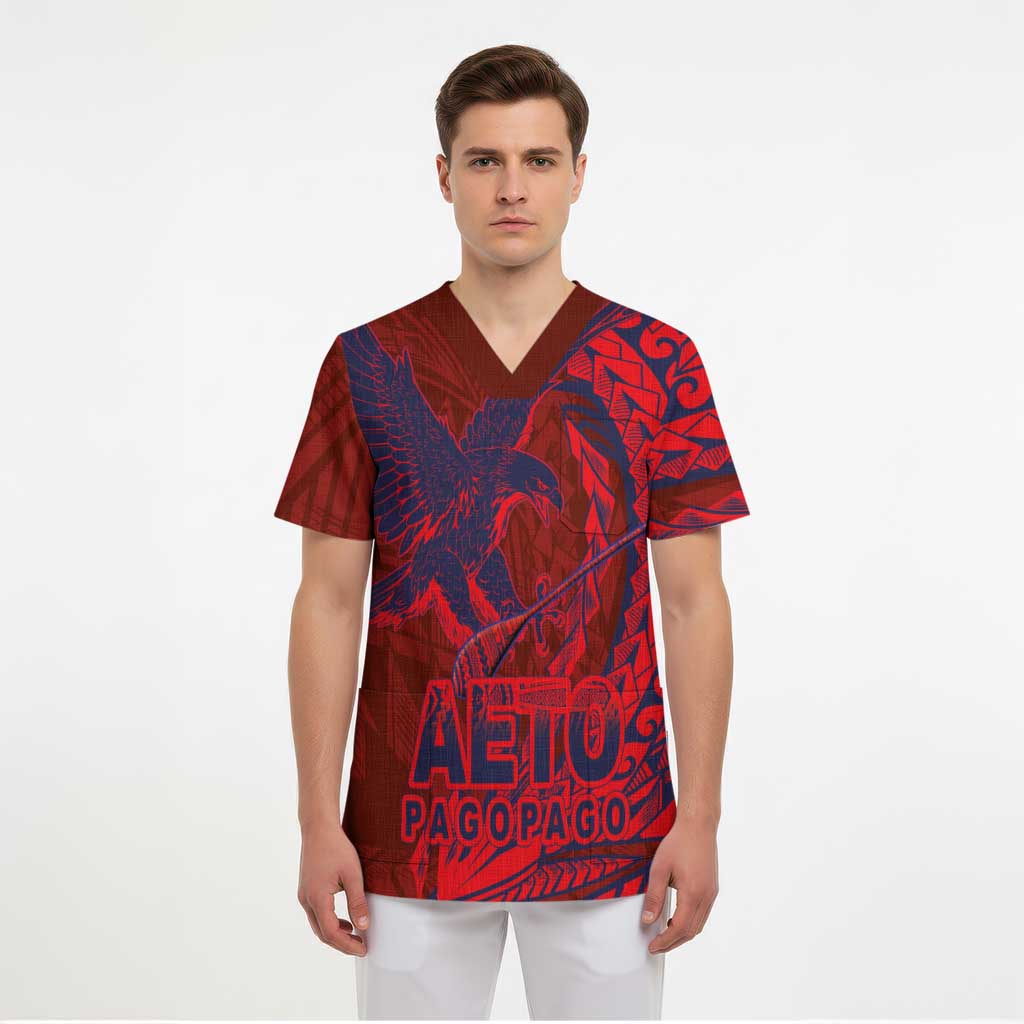 American Samoa Pago Pago Aeto Scrub Top Wingstyle Red-Blue Color LT03 - Polynesian Pride