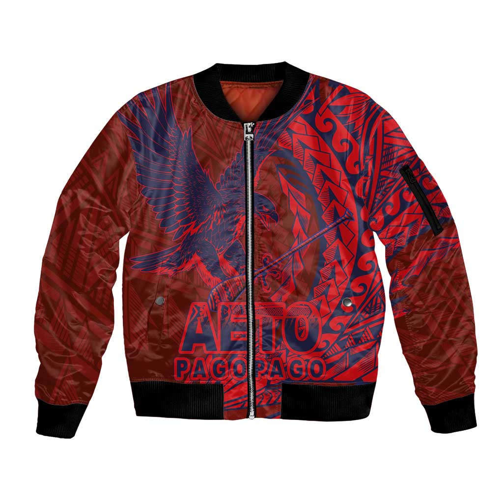 Samoa Pago Pago Aeto Sleeve Zip Bomber Jacket Wingstyle Red-Blue Color - Polynesian Pride