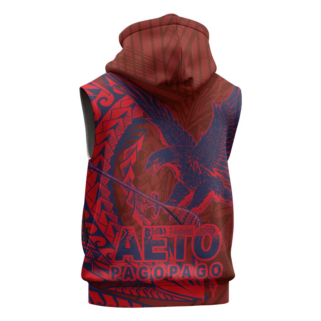 American Samoa Pago Pago Aeto Sleeveless Zip Hoodie Wingstyle Red-Blue Color LT03 - Polynesian Pride