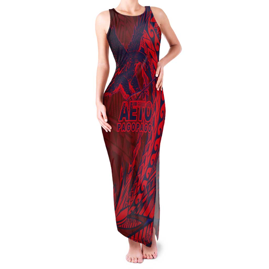 Samoa Pago Pago Aeto Tank Maxi Dress Wingstyle Red-Blue Color - Polynesian Pride