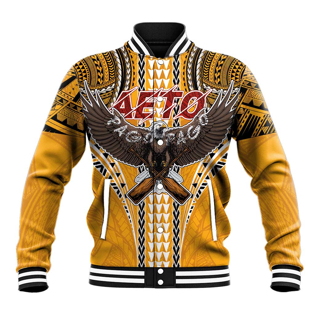 Samoa Pago Pago Aeto Baseball Jacket Bald Eagle with Polynesian Art Tattoos - Polynesian Pride