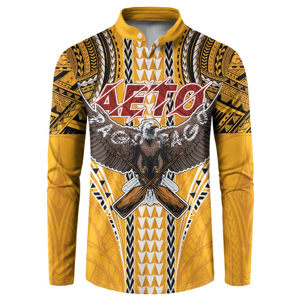 Samoa Pago Pago Aeto Button Sweatshirt Bald Eagle with Polynesian Art Tattoos - Polynesian Pride