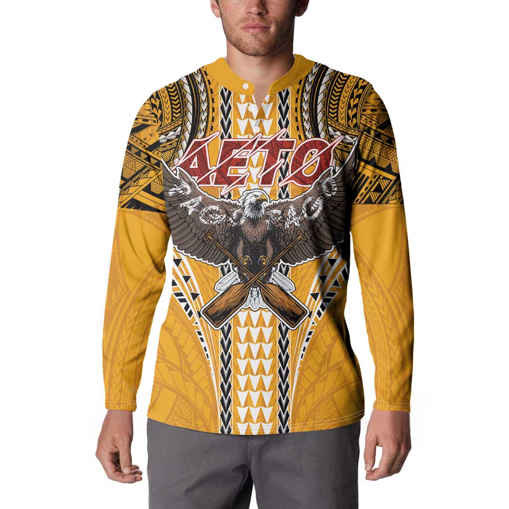Samoa Pago Pago Aeto Button Sweatshirt Bald Eagle with Polynesian Art Tattoos - Polynesian Pride