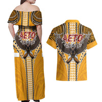 American Samoa Pago Pago Aeto Couples Matching Off Shoulder Maxi Dress and Hawaiian Shirt Bald Eagle with Polynesian Art Tattoos LT03 - Polynesian Pride