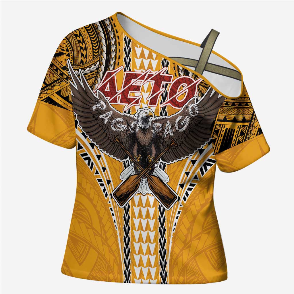 Samoa Pago Pago Aeto Cross Shoulder Shirt Bald Eagle with Polynesian Art Tattoos - Polynesian Pride