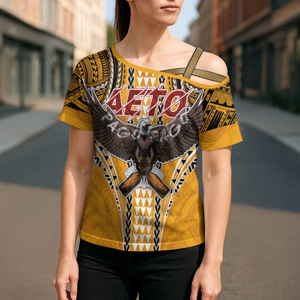Samoa Pago Pago Aeto Cross Shoulder Shirt Bald Eagle with Polynesian Art Tattoos - Polynesian Pride