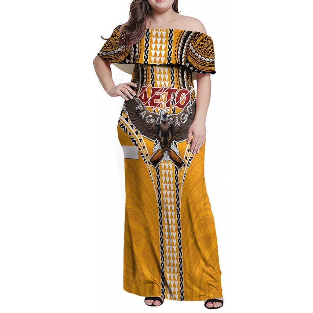 Samoa Pago Pago Aeto Family Matching Off Shoulder Maxi Dress and Hawaiian Shirt Bald Eagle with Polynesian Art Tattoos - Polynesian Pride
