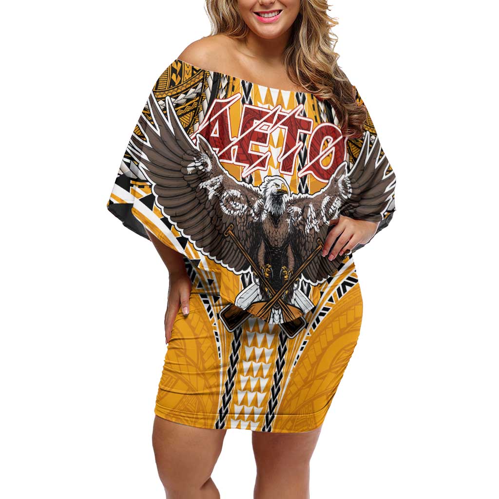 Samoa Pago Pago Aeto Family Matching Off Shoulder Short Dress and Hawaiian Shirt Bald Eagle with Polynesian Art Tattoos - Polynesian Pride