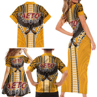 Samoa Pago Pago Aeto Family Matching Short Sleeve Bodycon Dress and Hawaiian Shirt Bald Eagle with Polynesian Art Tattoos - Polynesian Pride