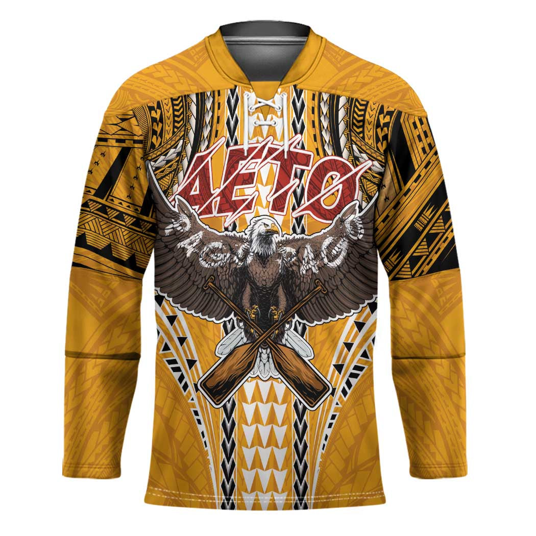 Samoa Pago Pago Aeto Hockey Jersey Bald Eagle with Polynesian Art Tattoos - Polynesian Pride