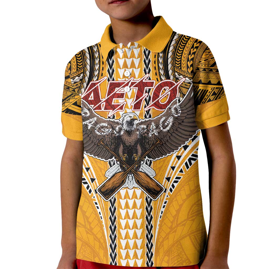 Samoa Pago Pago Aeto Kid Polo Shirt Bald Eagle with Polynesian Art Tattoos - Polynesian Pride