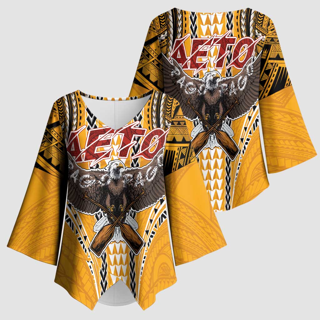 Samoa Pago Pago Aeto Kimono Sleeve Blouse Bald Eagle with Polynesian Art Tattoos - Polynesian Pride