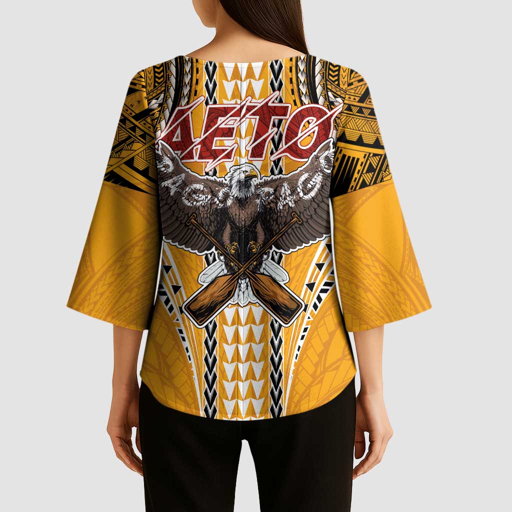 Samoa Pago Pago Aeto Kimono Sleeve Blouse Bald Eagle with Polynesian Art Tattoos - Polynesian Pride