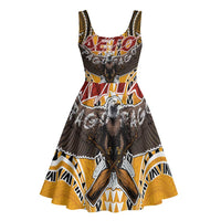 Samoa Pago Pago Aeto Midi Dress Bald Eagle with Polynesian Art Tattoos - Polynesian Pride