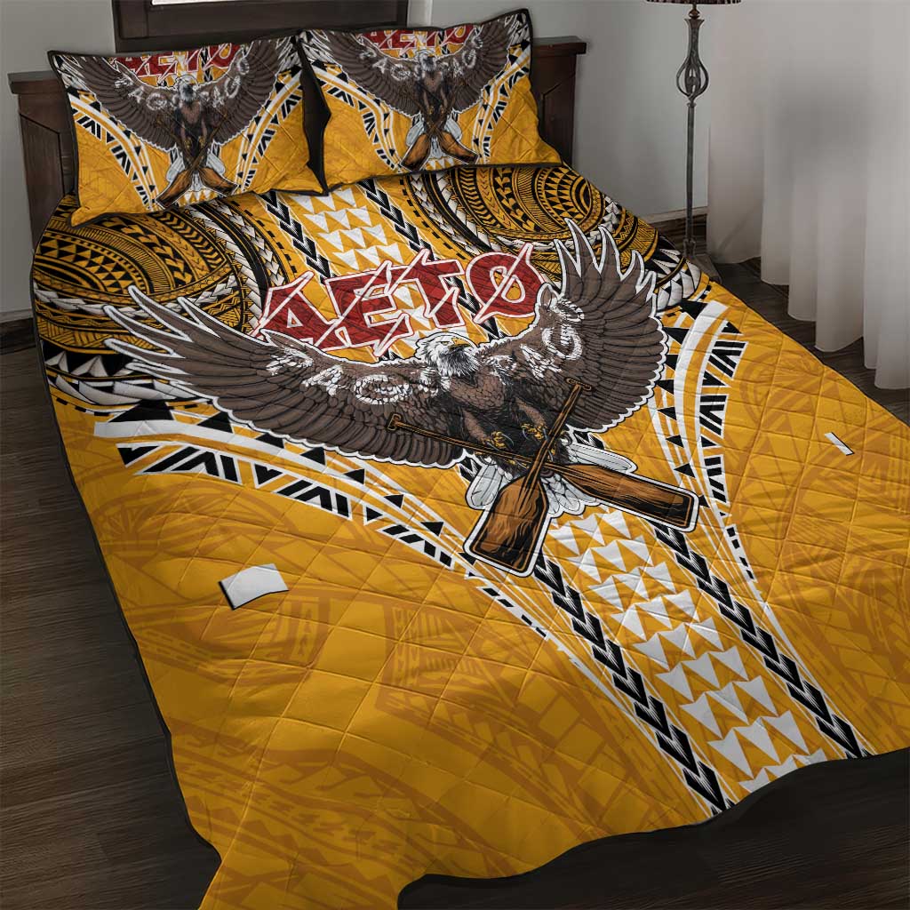 Samoa Pago Pago Aeto Quilt Bed Set Bald Eagle with Polynesian Art Tattoos - Polynesian Pride