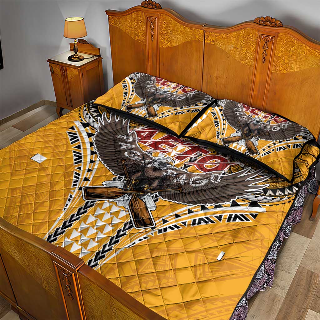 Samoa Pago Pago Aeto Quilt Bed Set Bald Eagle with Polynesian Art Tattoos - Polynesian Pride