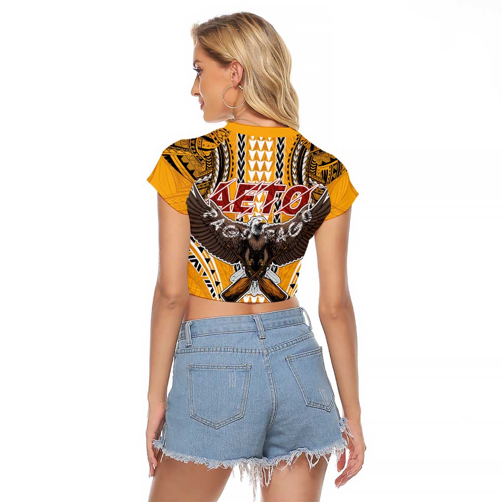 Samoa Pago Pago Aeto Raglan Cropped T Shirt Bald Eagle with Polynesian Art Tattoos - Polynesian Pride