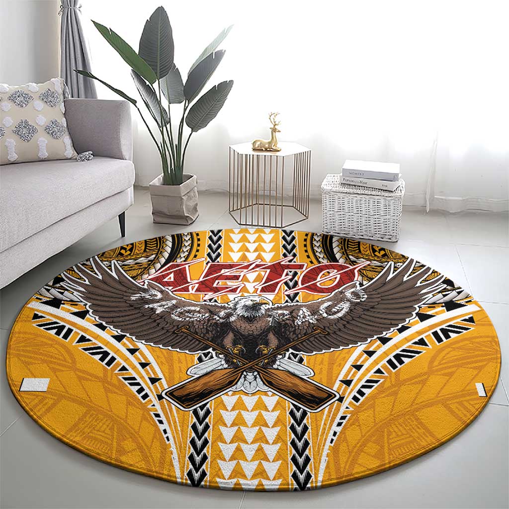 Samoa Pago Pago Aeto Round Carpet Bald Eagle with Polynesian Art Tattoos - Polynesian Pride