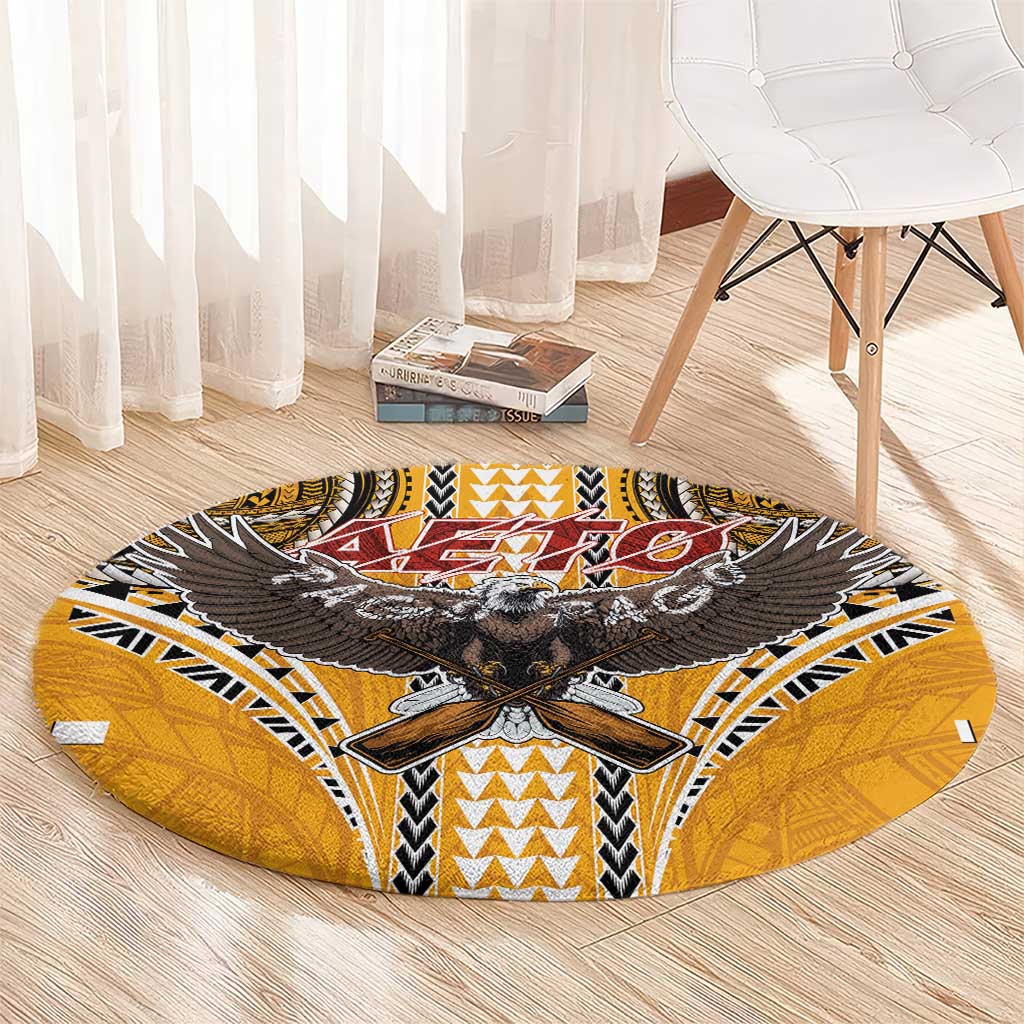 Samoa Pago Pago Aeto Round Carpet Bald Eagle with Polynesian Art Tattoos - Polynesian Pride