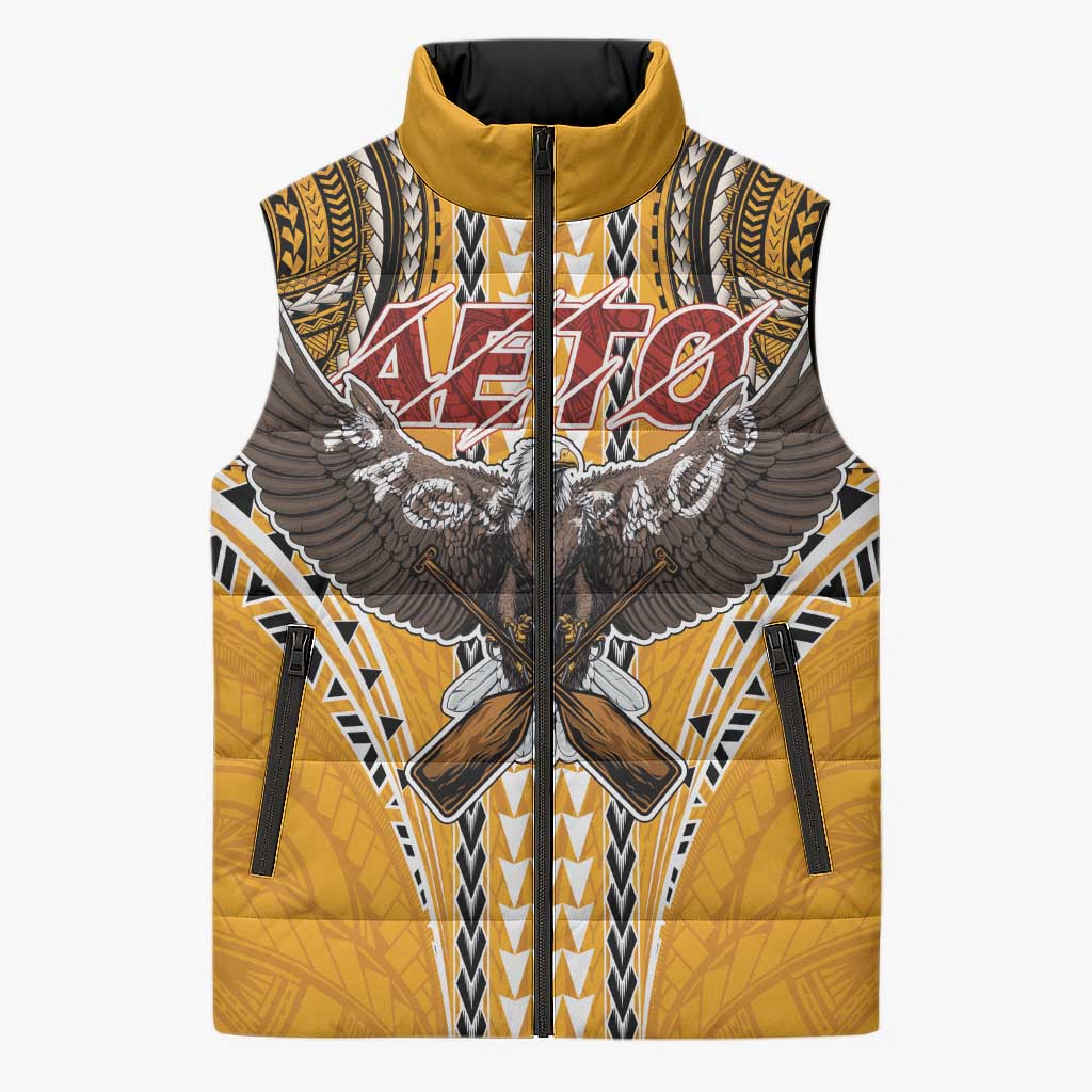 Samoa Pago Pago Aeto Sleeveless Puffer Jacket Bald Eagle with Polynesian Art Tattoos - Polynesian Pride