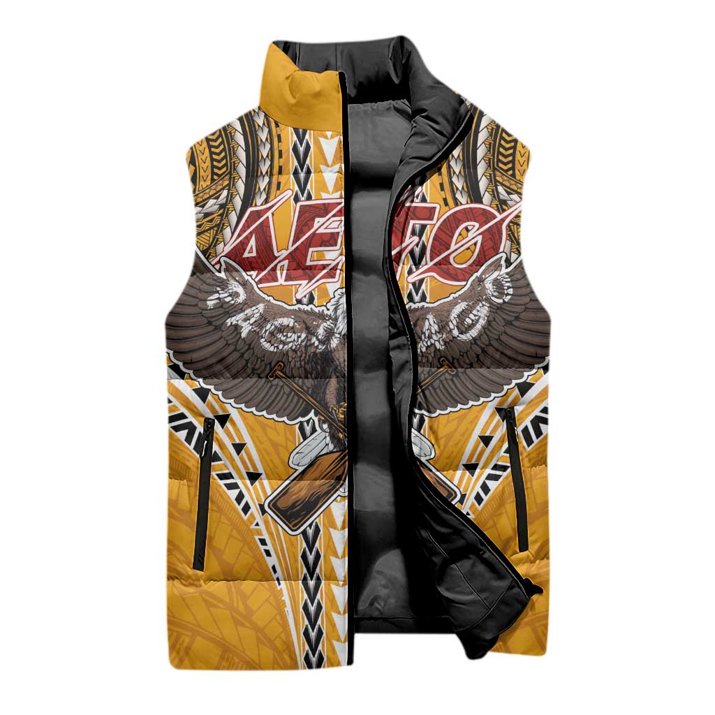 Samoa Pago Pago Aeto Sleeveless Puffer Jacket Bald Eagle with Polynesian Art Tattoos - Polynesian Pride