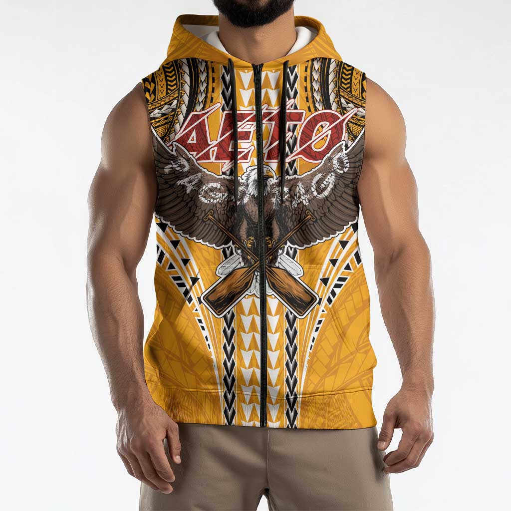 American Samoa Pago Pago Aeto Sleeveless Zip Hoodie Bald Eagle with Polynesian Art Tattoos LT03 - Polynesian Pride