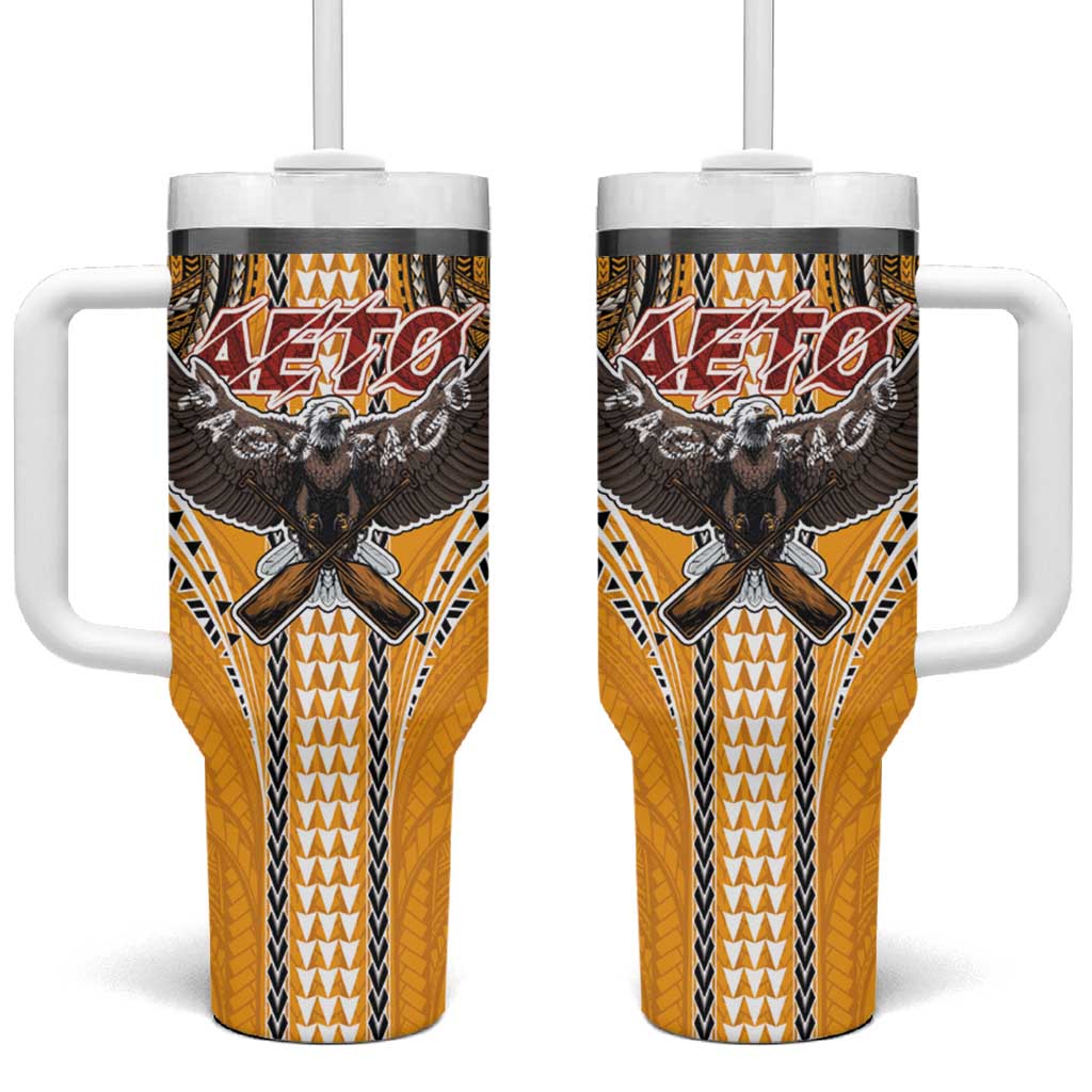 Samoa Pago Pago Aeto Tumbler With Handle Bald Eagle with Polynesian Art Tattoos - Polynesian Pride