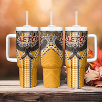 Samoa Pago Pago Aeto Tumbler With Handle Bald Eagle with Polynesian Art Tattoos - Polynesian Pride