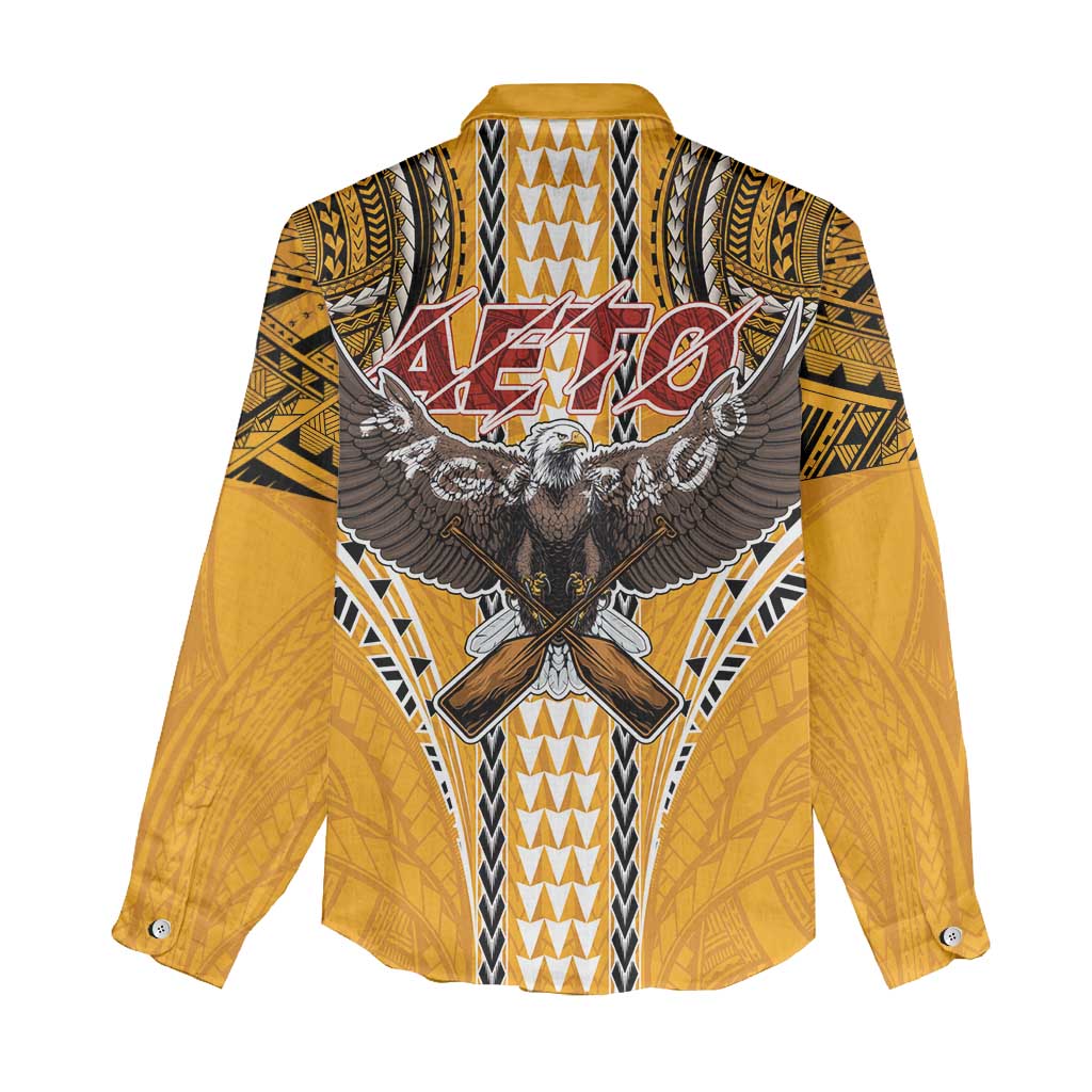 Samoa Pago Pago Aeto Women Casual Shirt Bald Eagle with Polynesian Art Tattoos - Polynesian Pride