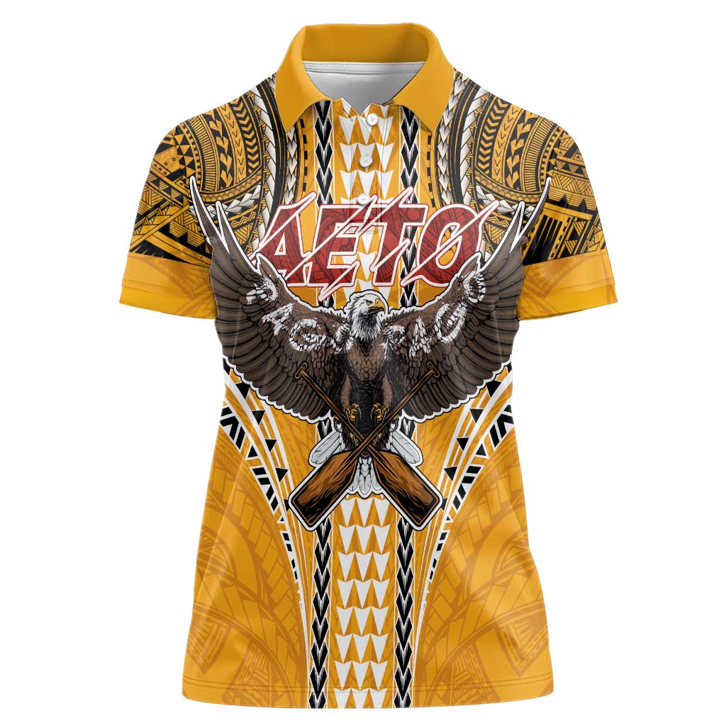 American Samoa Pago Pago Aeto Women Polo Shirt Bald Eagle with Polynesian Art Tattoos LT03 Female Yellow - Polynesian Pride